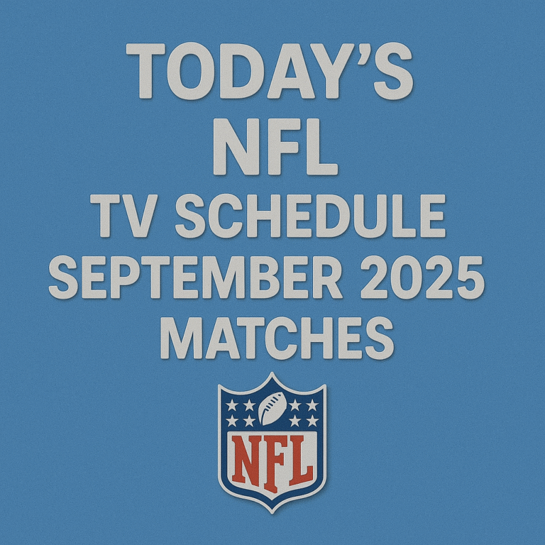 3D modern blue design showing the text 'Today’s NFL TV Schedule September 2025 Matches' with the official NFL shield logo beneath the text.