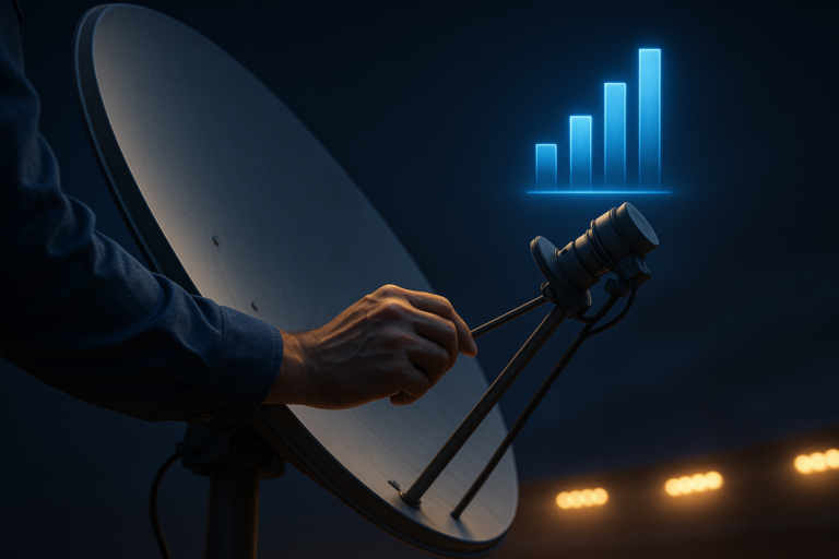 Adjusting a satellite dish to improve signal strength in 2026.