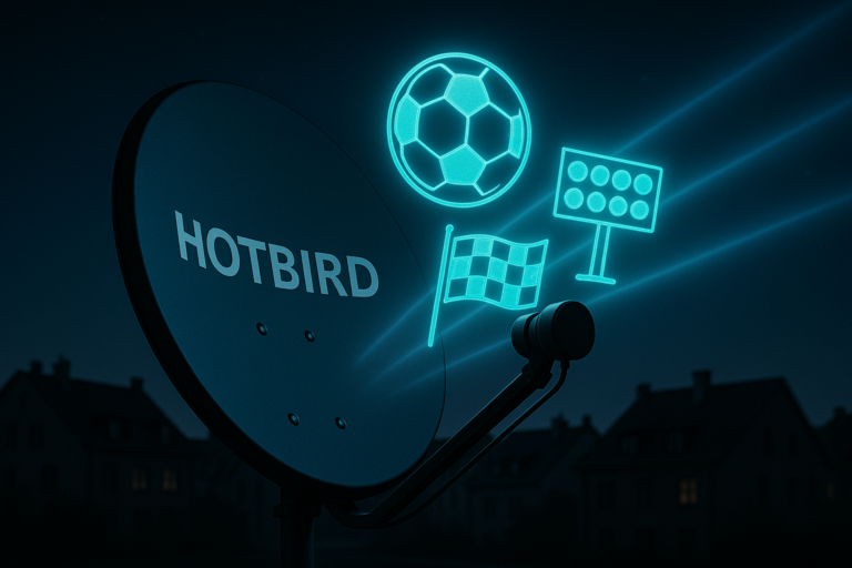 Hotbird satellite dish highlighting free sports channels available in 2026