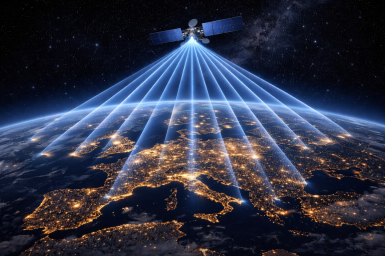 Astra 19.2°E satellite signal beams delivering consistent TV quality across European regions.
