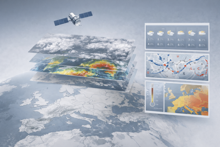 Professional illustration representing European weather television broadcasting