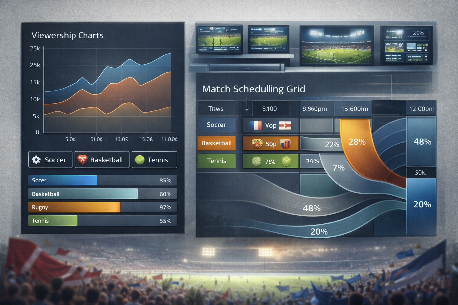 Professional illustration representing sports viewership data in Europe