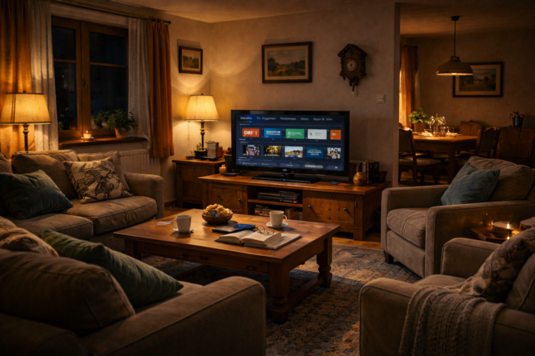 Shared screen English TV viewing Austrian household 2026