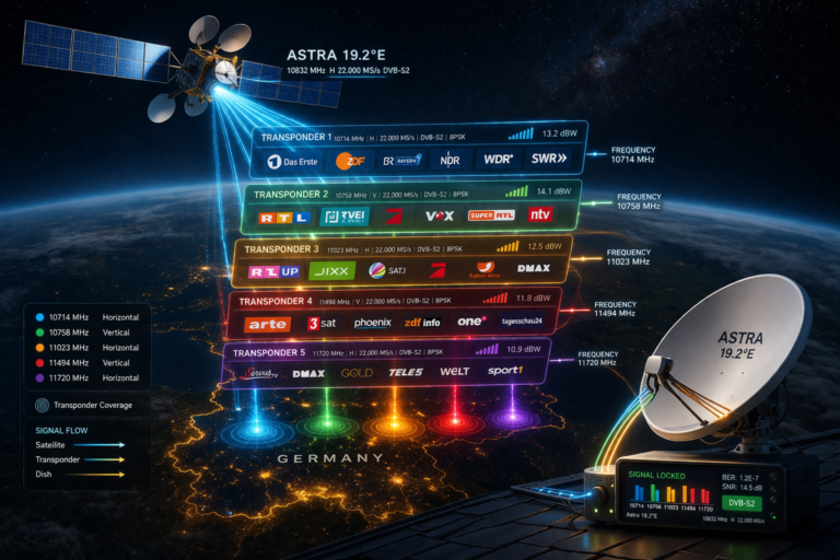 Astra 19.2 German channels transponder distribution map
