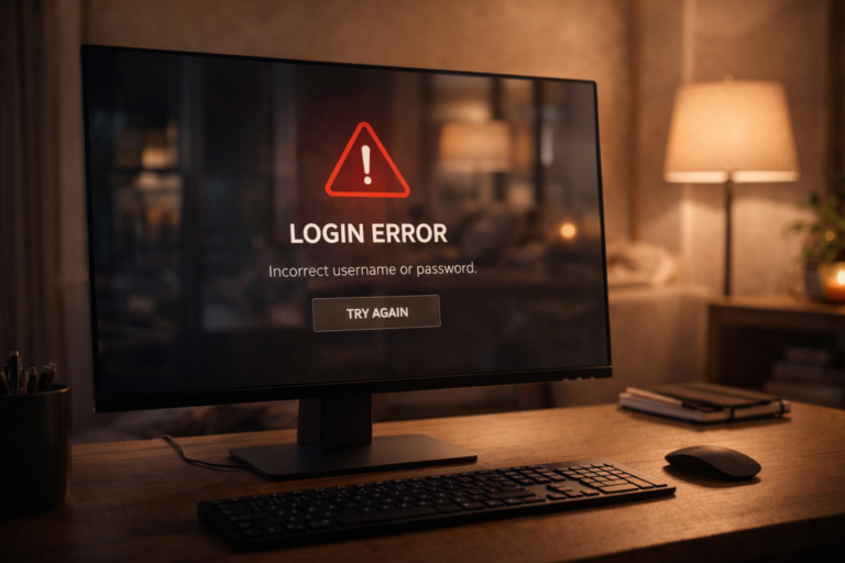 Desktop screen showing login error while accessing Sky TV 2026