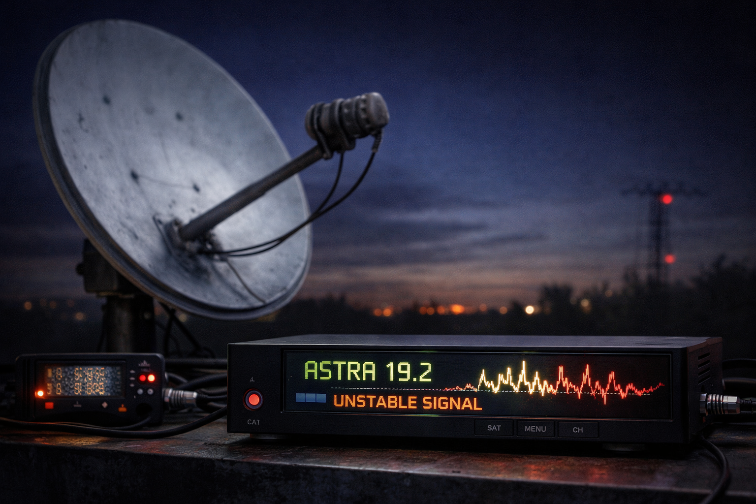 Fluctuating signal bars on Astra 19.2 satellite receiver showing instability