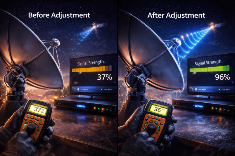 Improving weak Astra 19.2 signal by adjusting satellite dish alignment