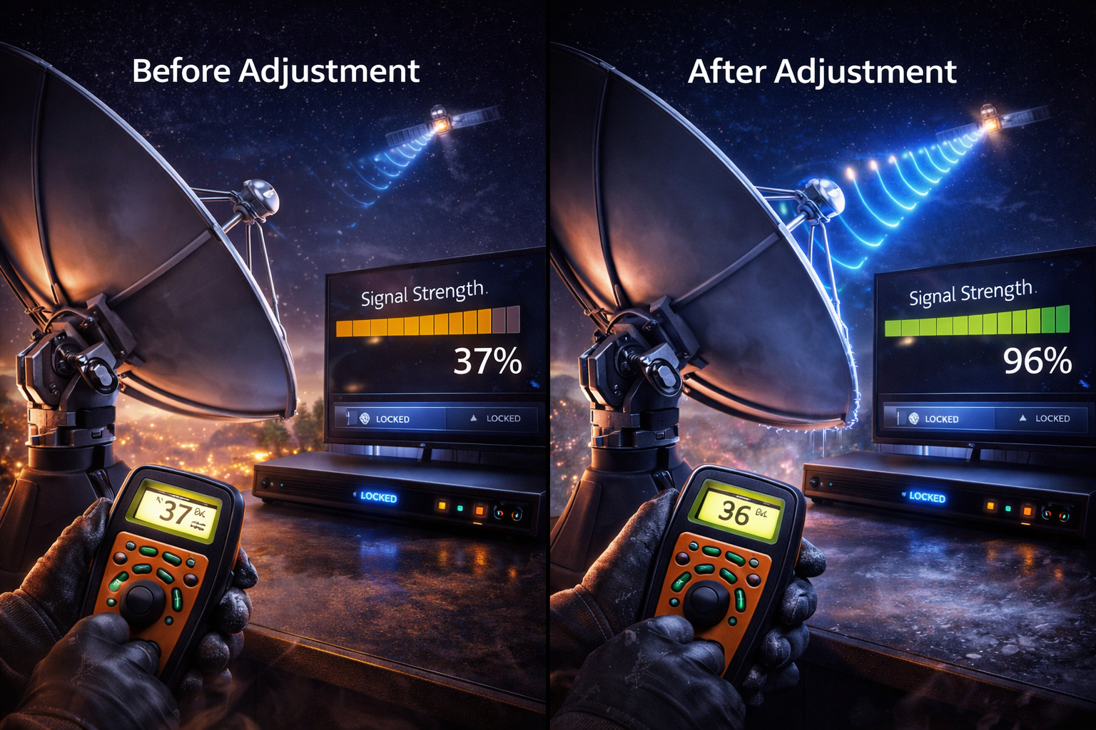 Improving weak Astra 19.2 signal by adjusting satellite dish alignment