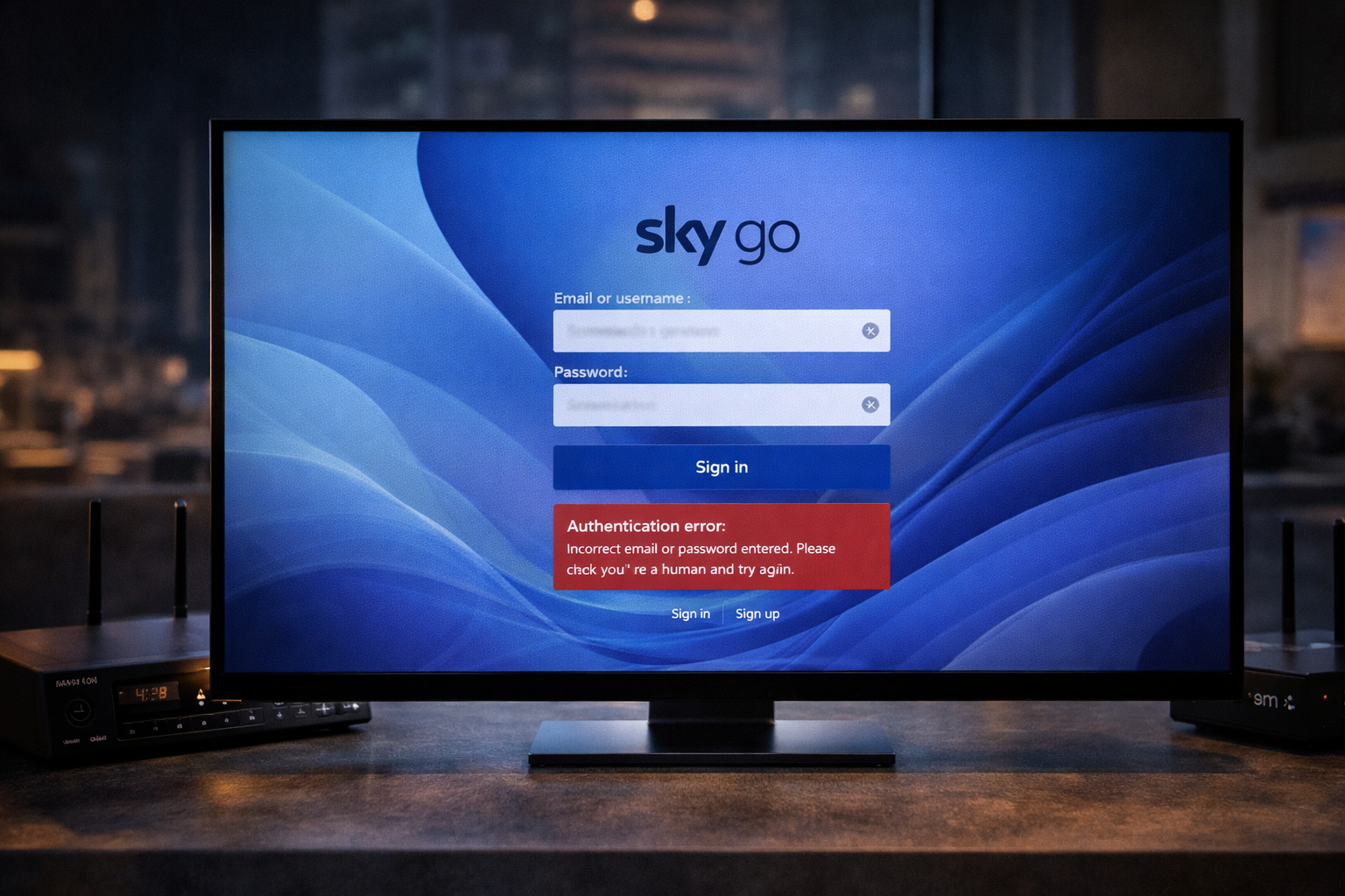 Sky Go login error on Windows 11 desktop computer