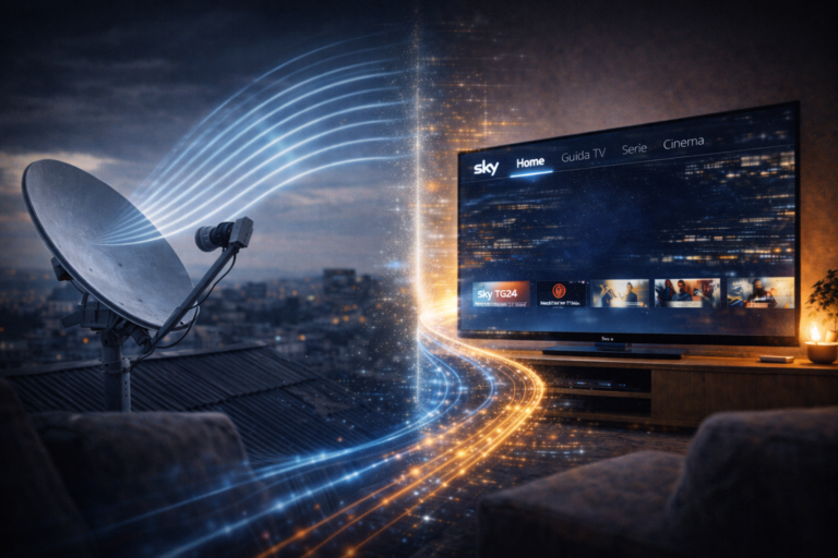 Comparison between Sky Italia satellite dish and streaming on smart TV