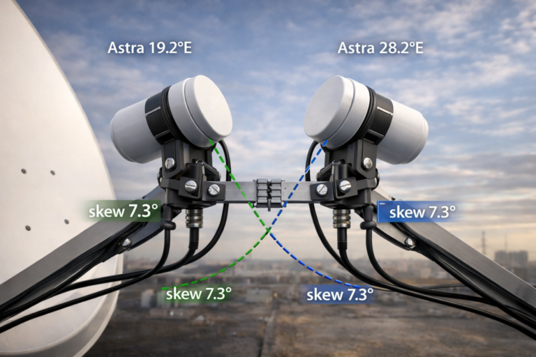 LNB position and skew difference between Astra 19.2E and Astra 28.2E