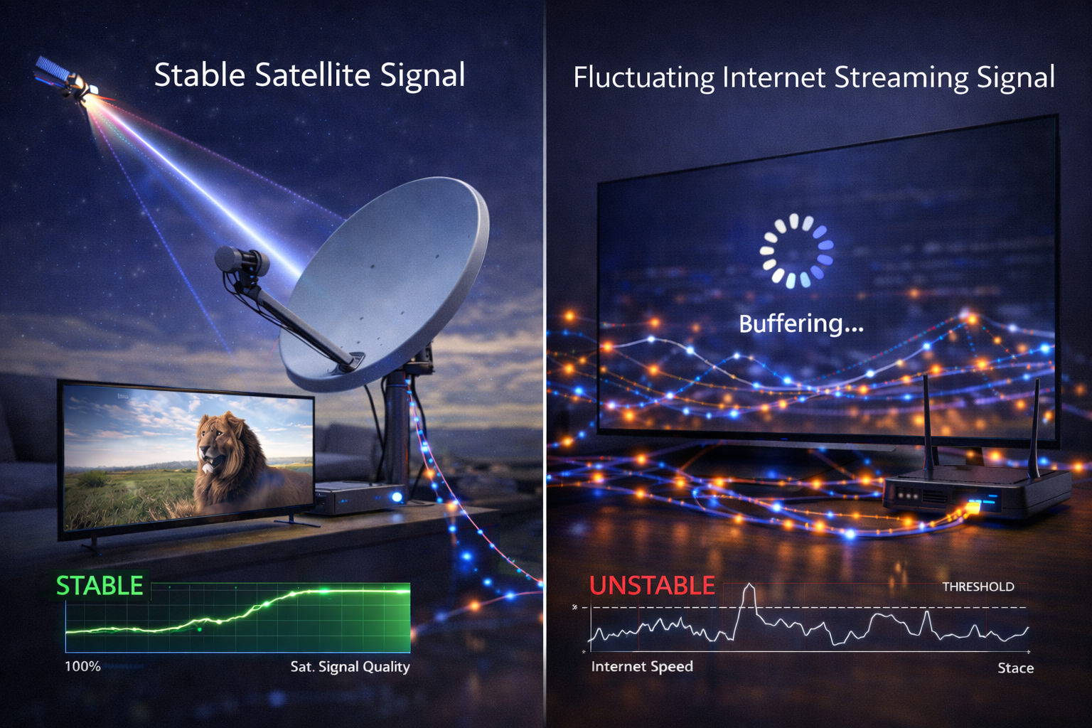 Satellite signal stability vs streaming buffering comparison