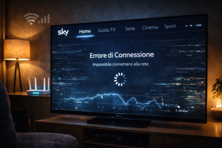 Sky Italia app error screen on smart TV with loading icon