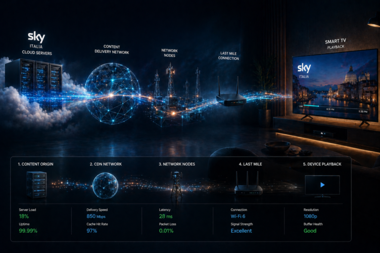 Sky Italia stream traveling from servers to smart TV screen