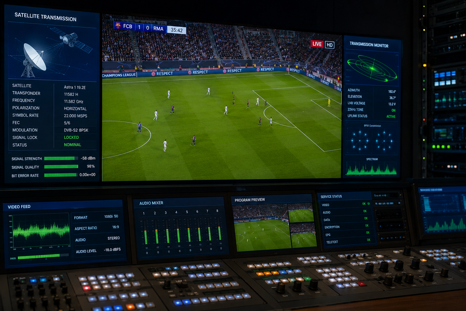 High quality sports channel transmission on Eutelsat 16E.