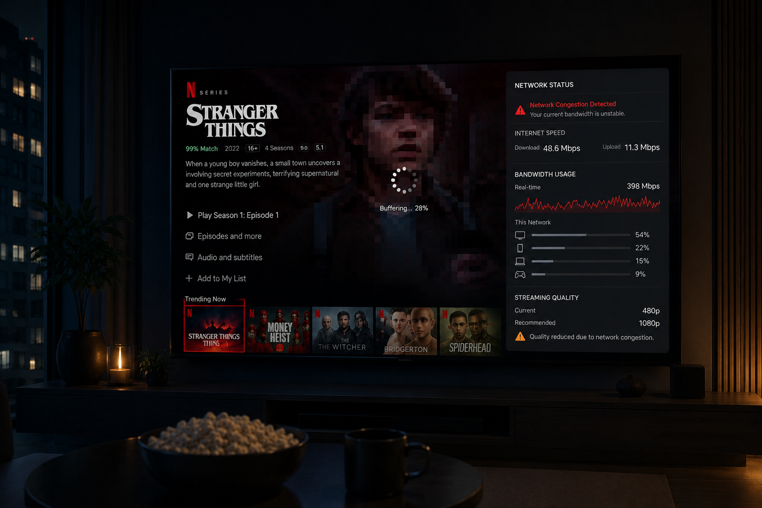 Netflix quality reduction during nighttime peak traffic hours