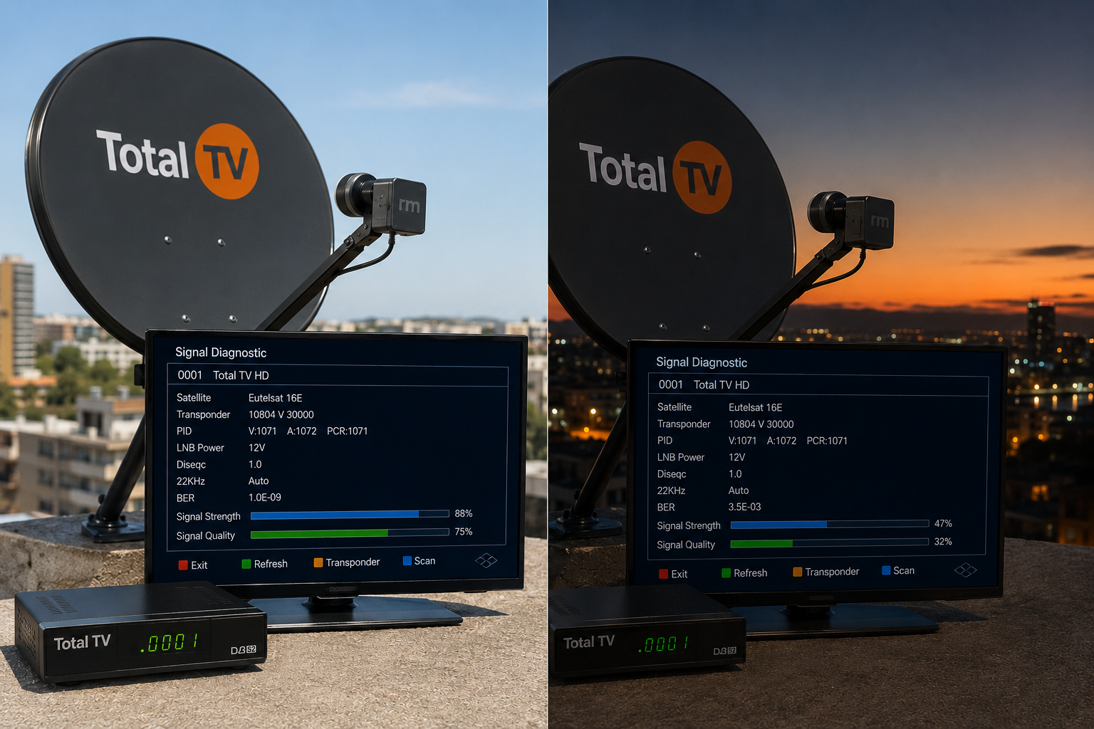 Evening changes in Total TV HD signal quality.