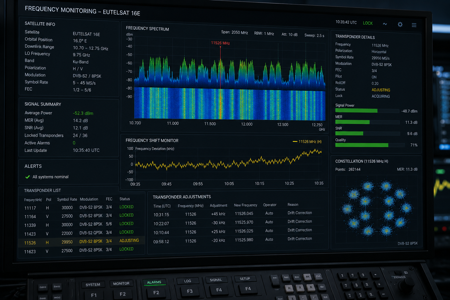 Monitoring Eutelsat 16E frequency changes.