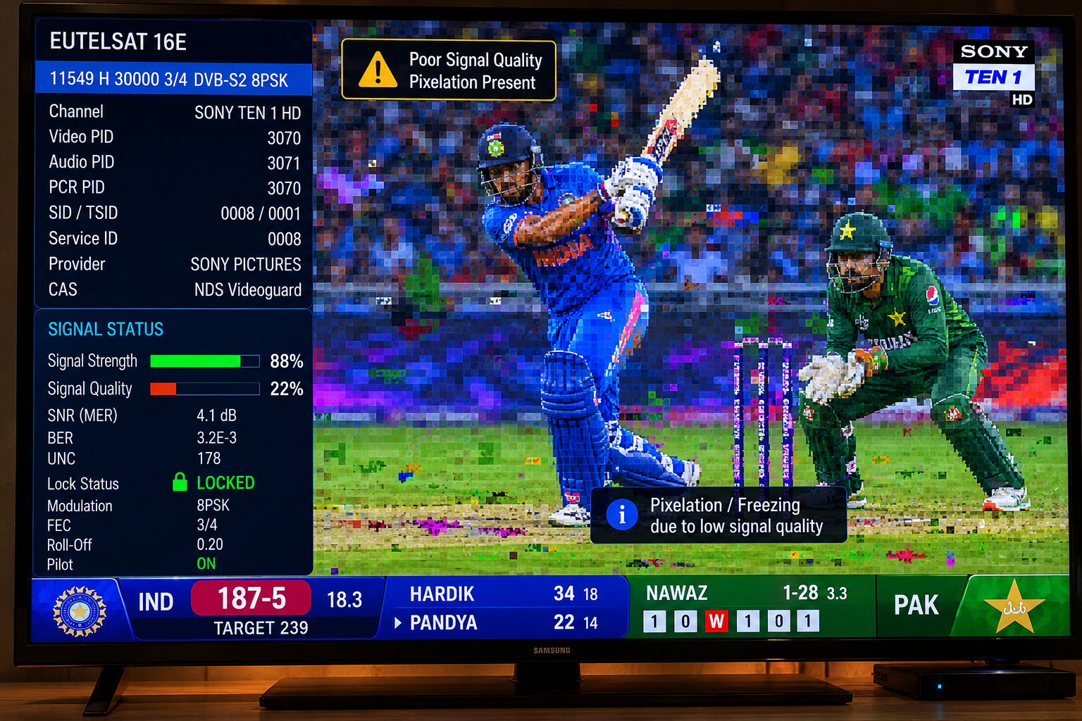 Pixelation appearing on an HD satellite channel.