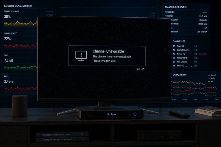 Satellite channel disappearing due to unstable signal conditions.