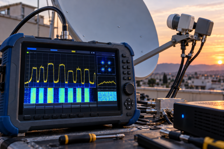 Satellite spectrum analyzer comparing signal quality across Astra 19.2E transponders