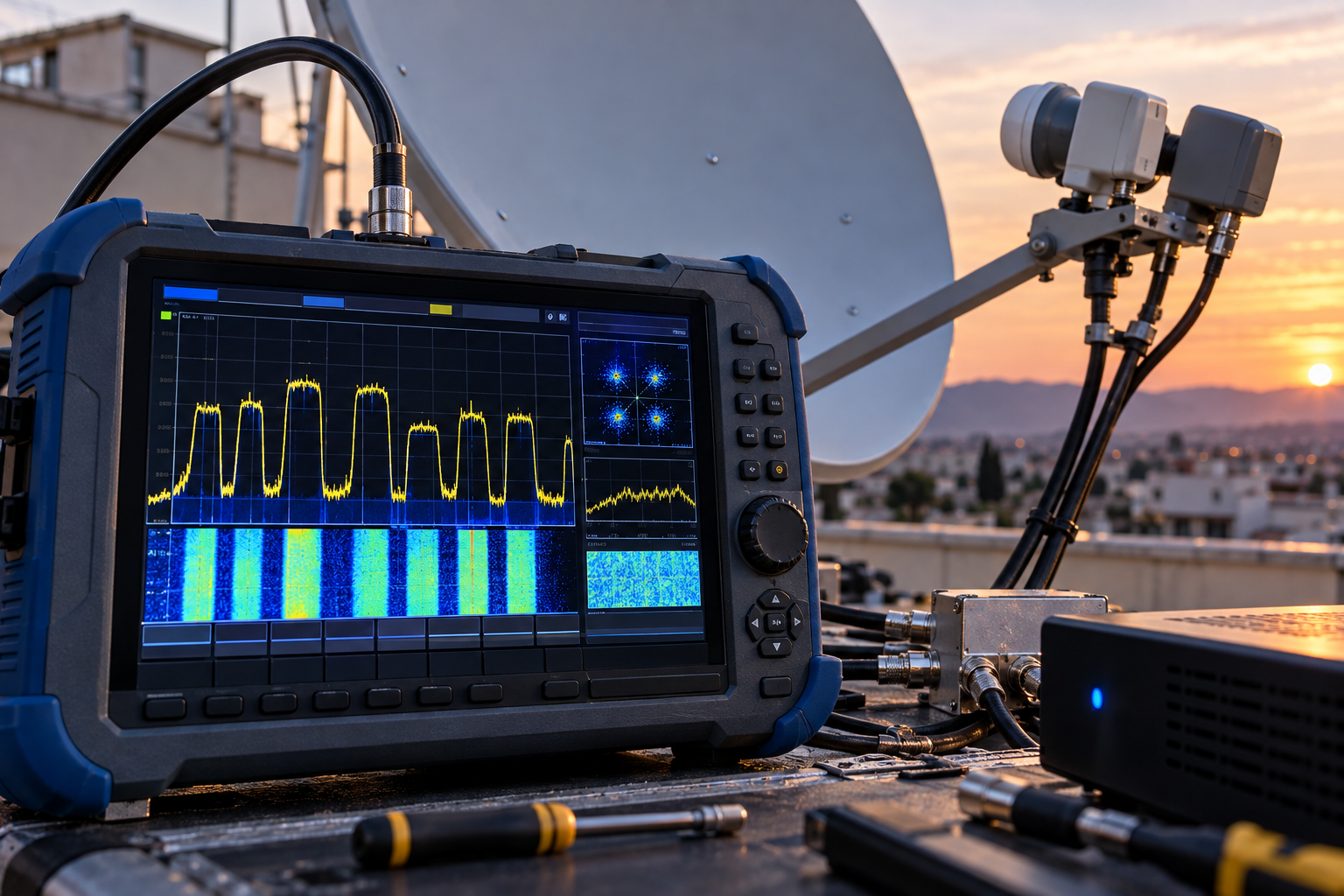 Satellite spectrum analyzer comparing signal quality across Astra 19.2E transponders